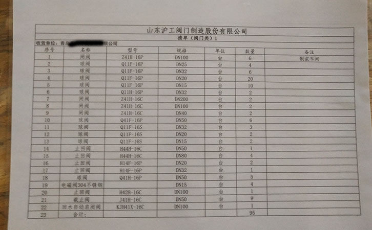 閘閥、球閥、止回閥發(fā)貨清單